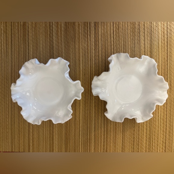 Fenton Hobnail Milk Glass Candy Dish White Elegant Ruffled Edge Set of 2 Vintage - Picture 2 of 5